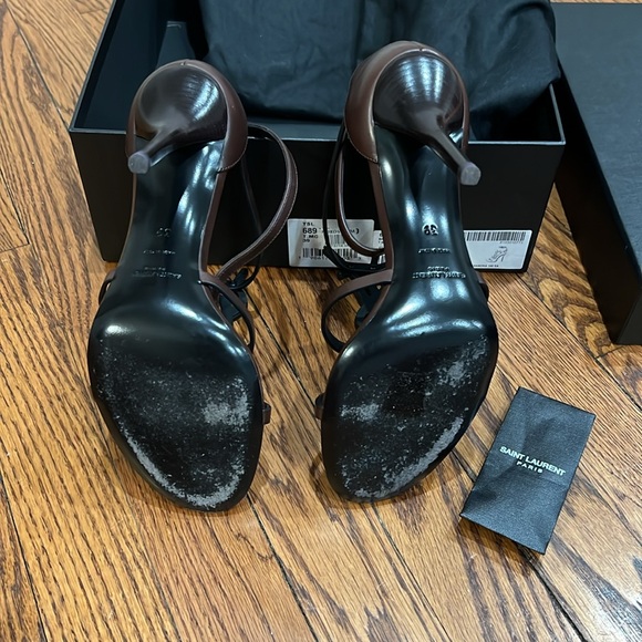 Saint Laurent Cassandra sandals in smooth chocolate brown leather with brown YSL - Picture 6 of 7